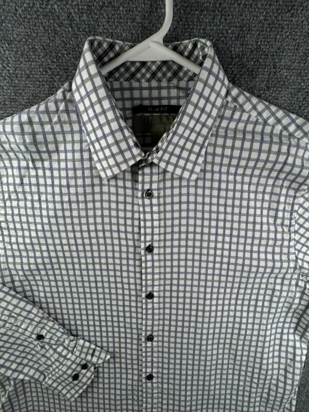Jhane Barnes Slim Fit XL Button Up Shirt Long Sleeve Check Gray Men All Cotton